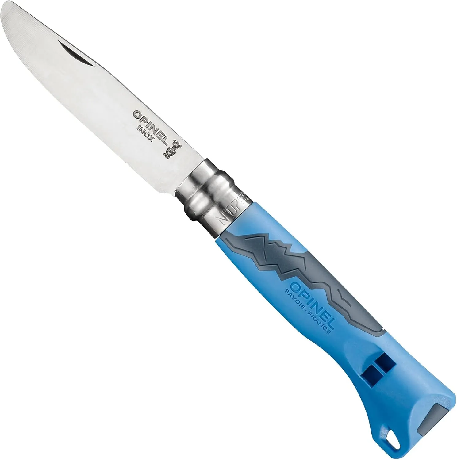 Opinel Outdoor Junior No. 07 Stainless Steel Folding Knife with Safety Rounded Tip, Integrated Whistle, Made in France