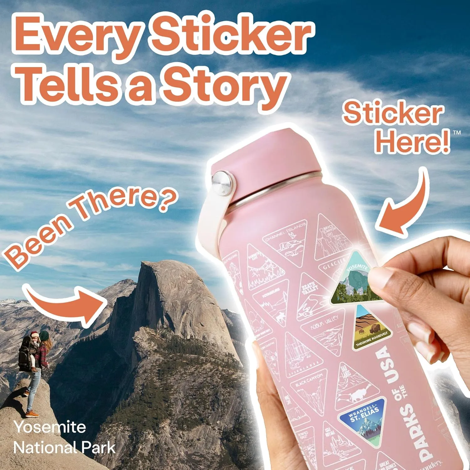 Original National Parks of the USA Bucket List Travel Water Bottle Mother's Day Pink Ocean 32 oz Screen Printed | Insulated Stainless Steel Vacuum Sealed | Leak Proof
