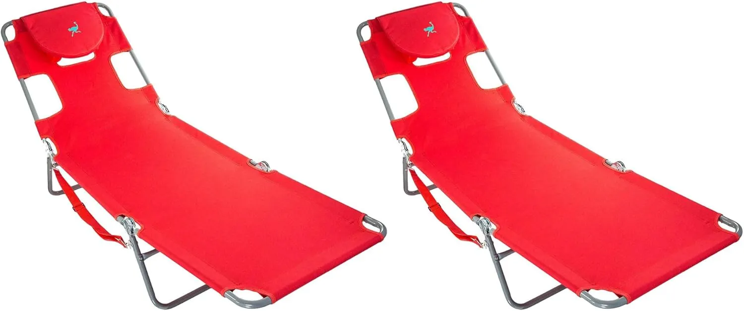 Ostrich Chaise Lounge Folding Portable Sunbathing Poolside Beach Chair (2 Pack)