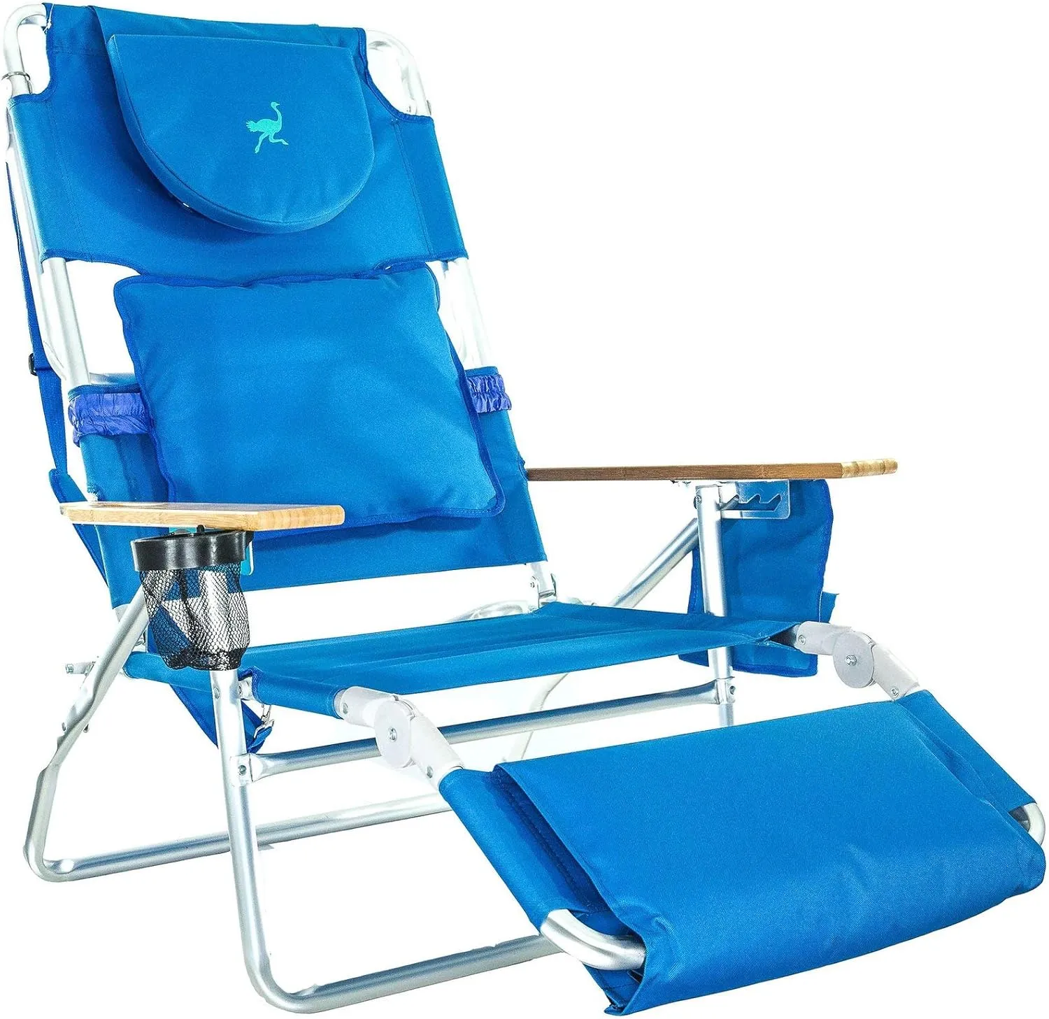 Ostrich Deluxe Padded 3-N-1 Outdoor Lounge Reclining Beach Chair, Blue (2 Pack)