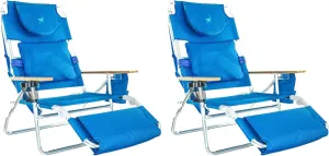 Ostrich Deluxe Padded 3-N-1 Outdoor Lounge Reclining Beach Chair, Blue (2 Pack)