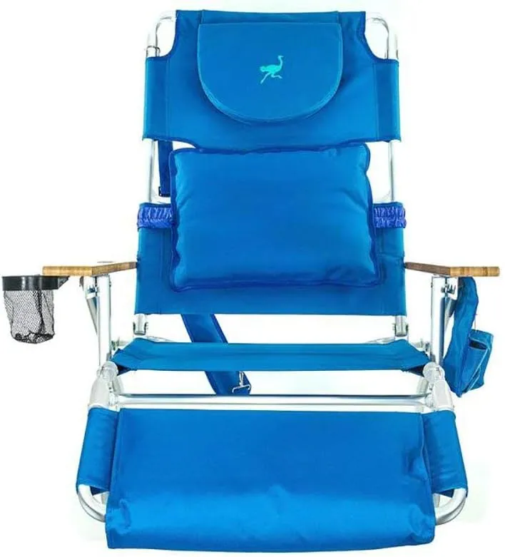 Ostrich Deluxe Padded 3-N-1 Outdoor Lounge Reclining Beach Chair, Blue (2 Pack)