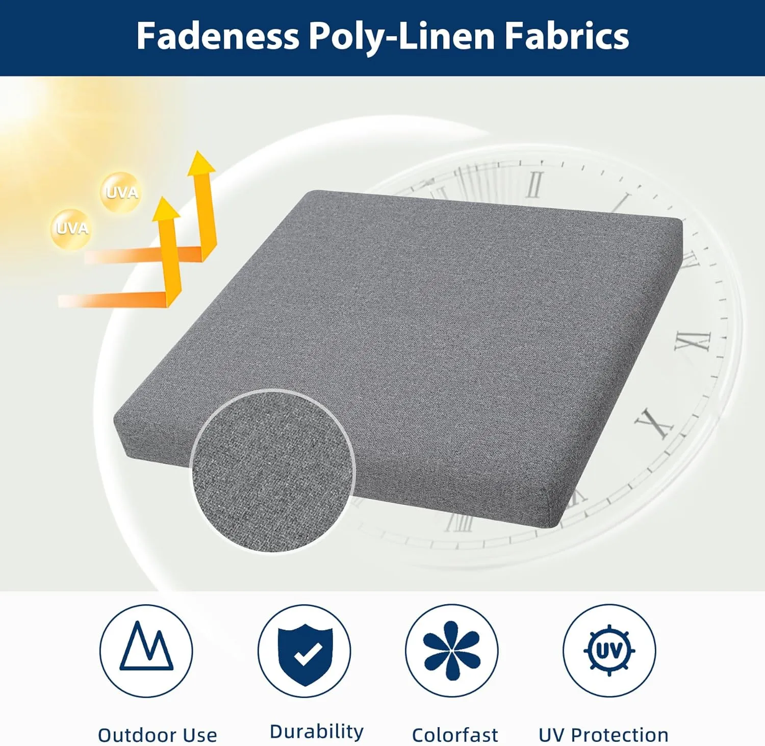 Outdoor Chair Cushions Set of 4, Water-Resistant & Fadeness 17" W x 16" D x 2" T Seat Cushion, High Density Foam with Dual Straps for Patio Garden Furniture Sofa Dining Chairs, Dark Grey