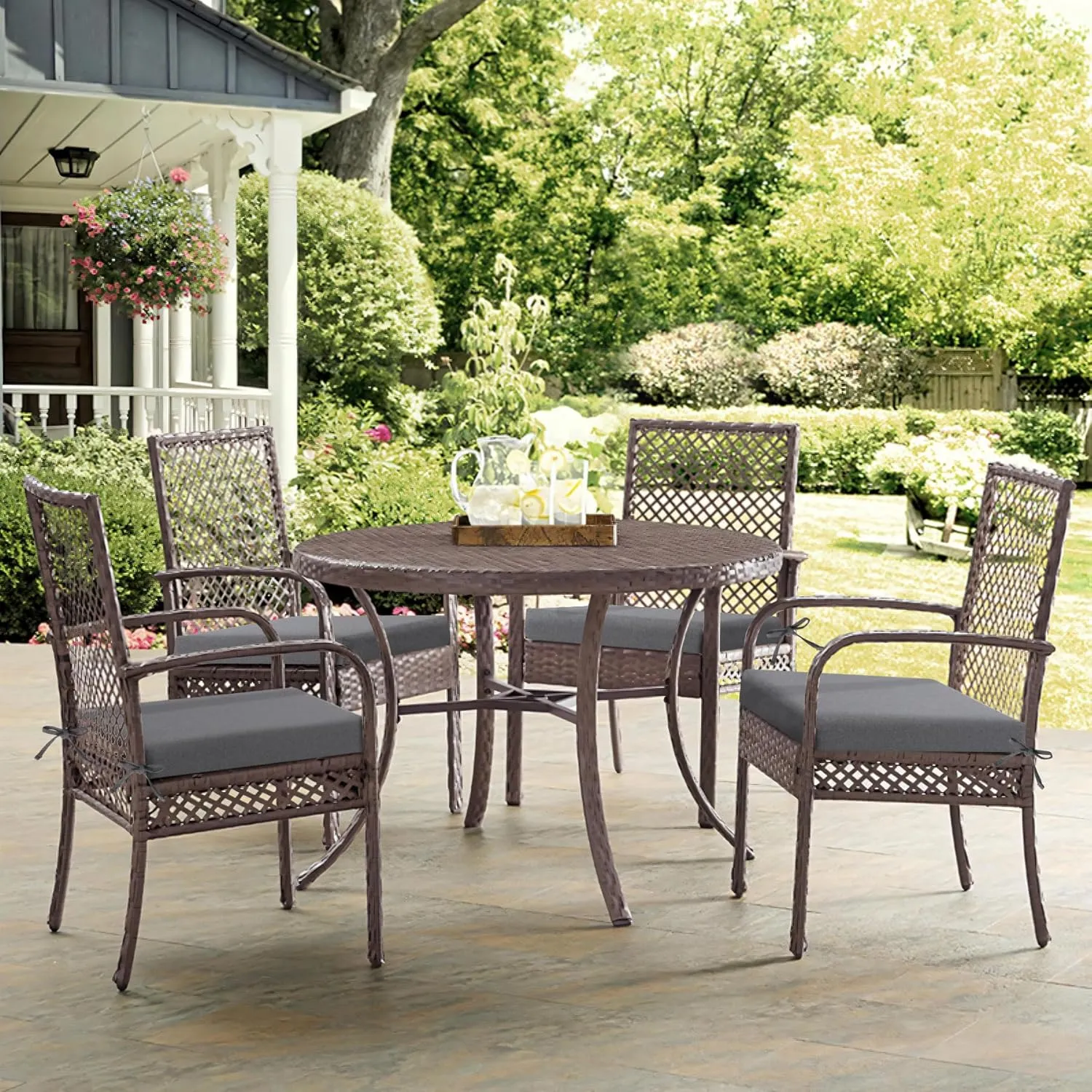 Outdoor Chair Cushions Set of 4, Water-Resistant & Fadeness 17" W x 16" D x 2" T Seat Cushion, High Density Foam with Dual Straps for Patio Garden Furniture Sofa Dining Chairs, Dark Grey