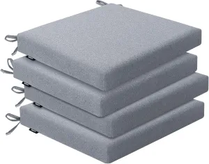 Outdoor Chair Cushions Set of 4, Water-Resistant & Fadeness 17" W x 16" D x 2" T Seat Cushion, High Density Foam with Dual Straps for Patio Garden Furniture Sofa Dining Chairs, Light Grey