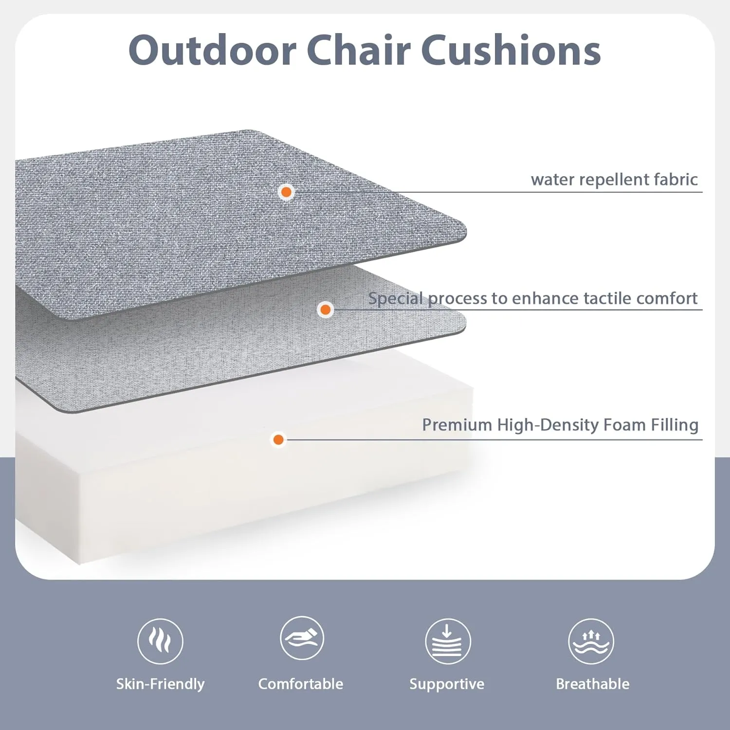 Outdoor Chair Cushions Set of 4, Water-Resistant & Fadeness 17" W x 16" D x 2" T Seat Cushion, High Density Foam with Dual Straps for Patio Garden Furniture Sofa Dining Chairs, Light Grey
