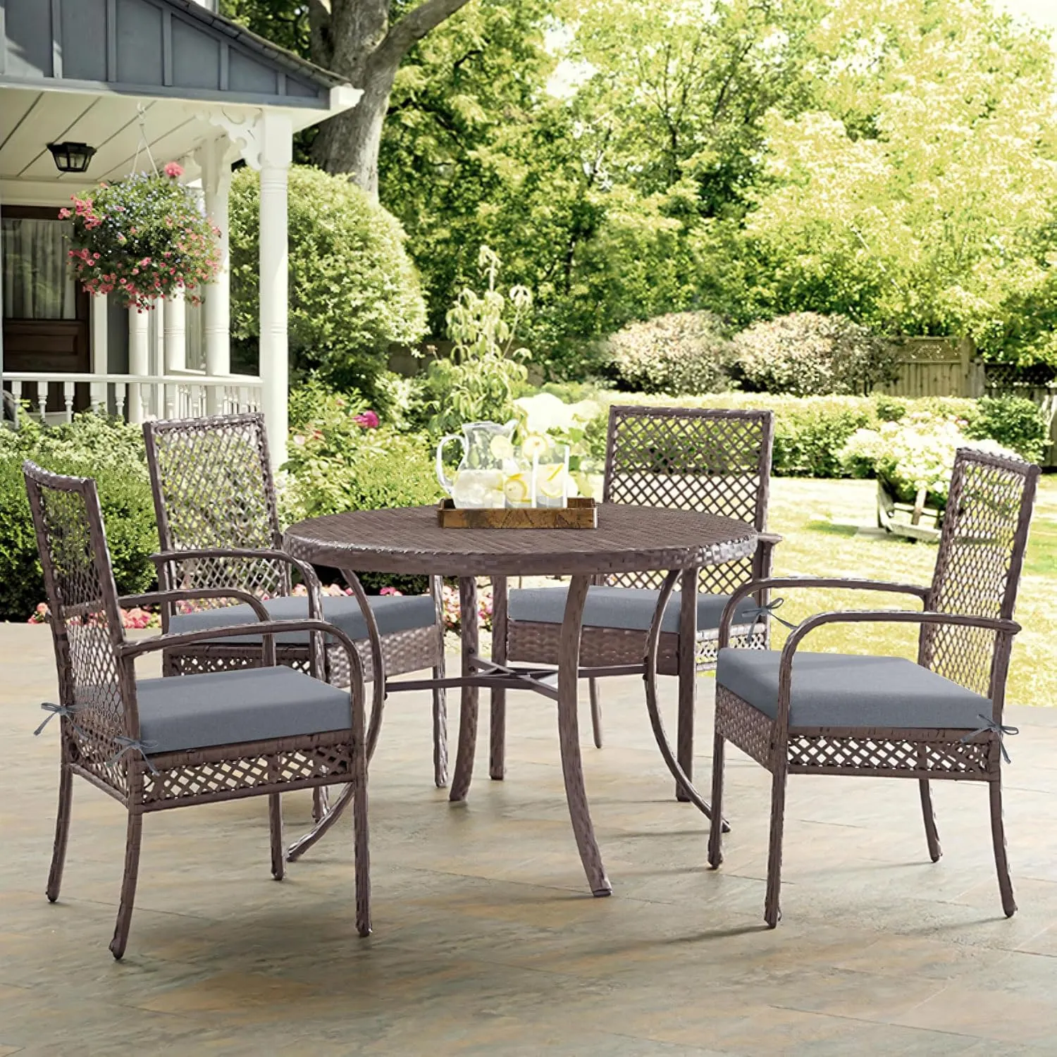 Outdoor Chair Cushions Set of 4, Water-Resistant & Fadeness 17" W x 16" D x 2" T Seat Cushion, High Density Foam with Dual Straps for Patio Garden Furniture Sofa Dining Chairs, Light Grey