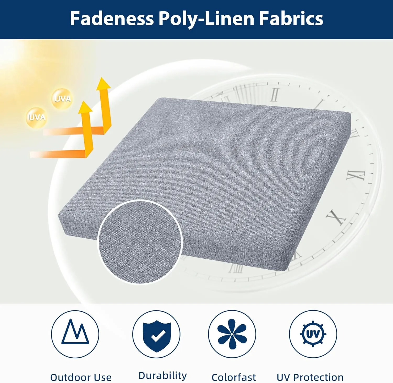 Outdoor Chair Cushions Set of 4, Water-Resistant & Fadeness 17" W x 16" D x 2" T Seat Cushion, High Density Foam with Dual Straps for Patio Garden Furniture Sofa Dining Chairs, Light Grey