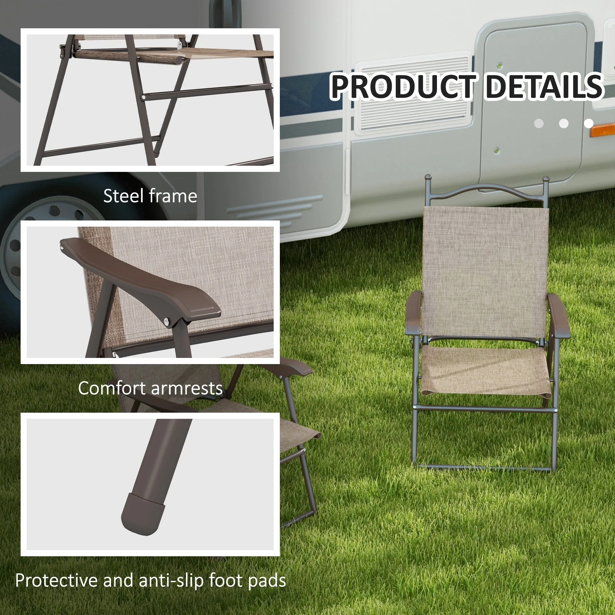 Outdoor Dining Chairs Set of 2, Folding Outdoor Patio Chairs with Armrests, Mesh Seat, High Backrest, All Weather for Backyard, Balcony, Porch, Poolside, Deck, Brown