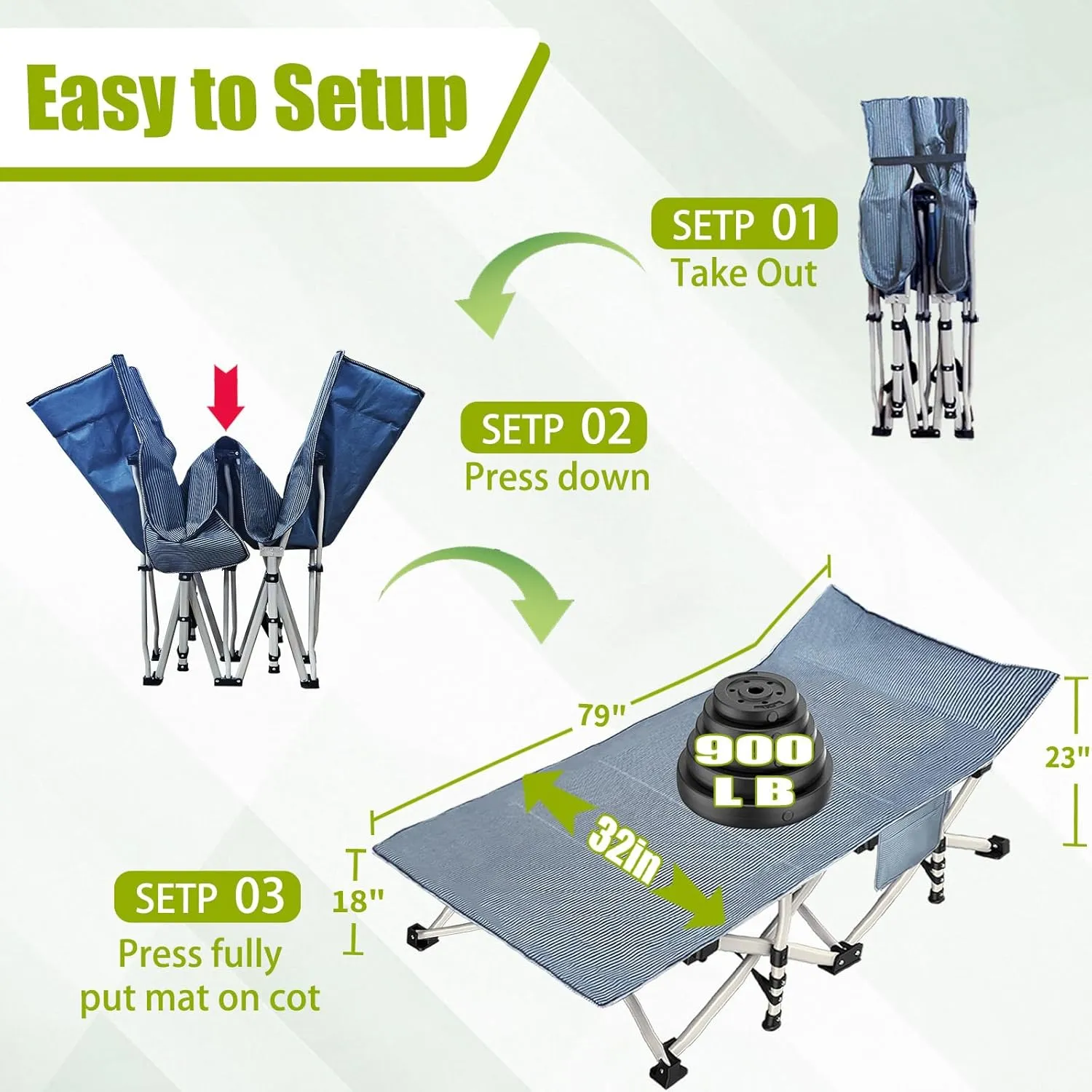 Oversize Camping Cot 32" W Extra Large Cot for Adults Cots for Sleeping XXL Cots with Mattress Heavy Duty Camping Bed with Carry Bag Folding Cot for Hiking Office Nap Indoor Outdoor Easy to Set Up