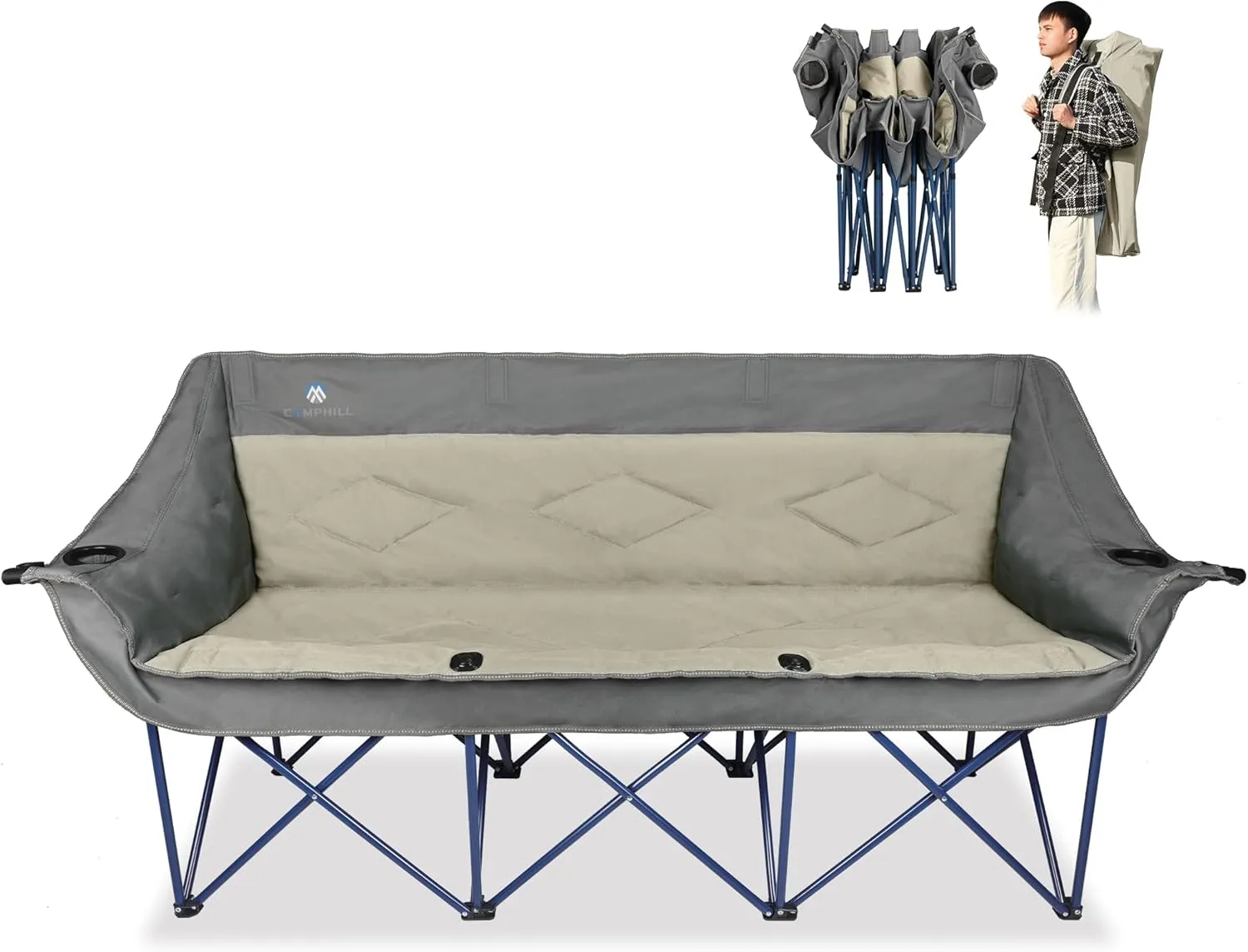 Oversized 3 Person Camping Chair for Adults,Outdoor Folding Sofa Heavy-Duty Loveseat Couch Chair with Thick Padding for Family,Garden,Campsites,Backyard Parties,Supports 900 LBS