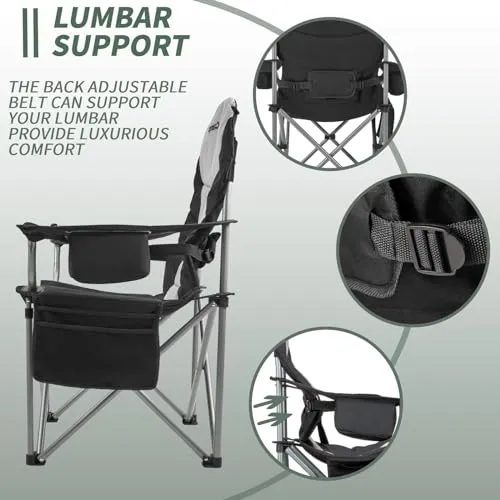 Oversized Camping Folding Chair with Lumbar Support & Cooler Bag