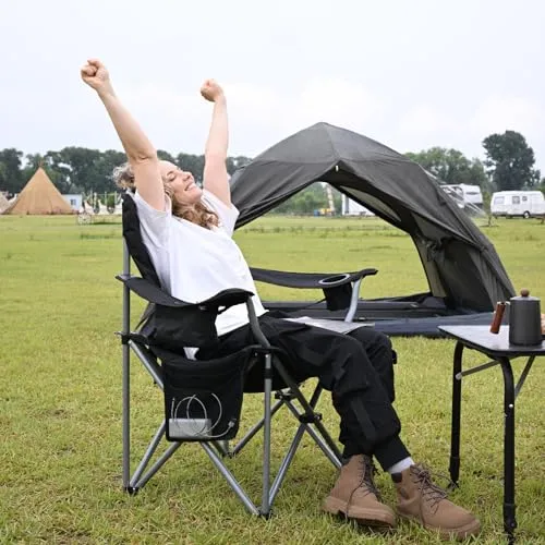 Oversized Camping Folding Chair with Lumbar Support & Cooler Bag