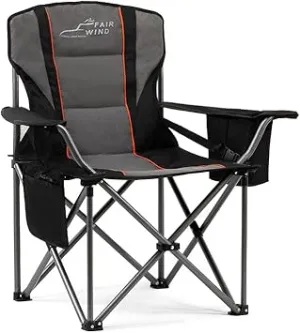 Oversized Fully Padded Camping Chair w/ Lumbar Support,Heavy Duty Quad Fold Chair