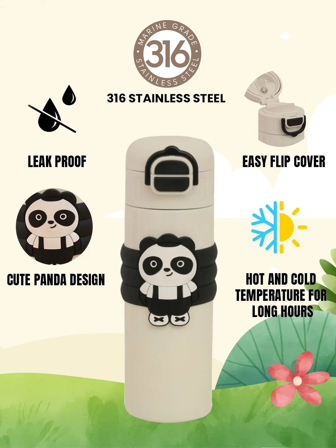 Panda Dual Sipper Steel Doubled Walled Insulated Bottle- 520 ML