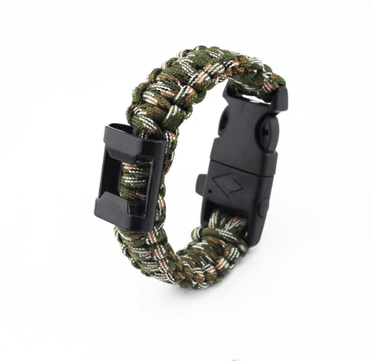 Paracord Survival Bracelet with Bottle Opener, Hiking Scraper, Emergency Whistle, Compass, Fire Starter