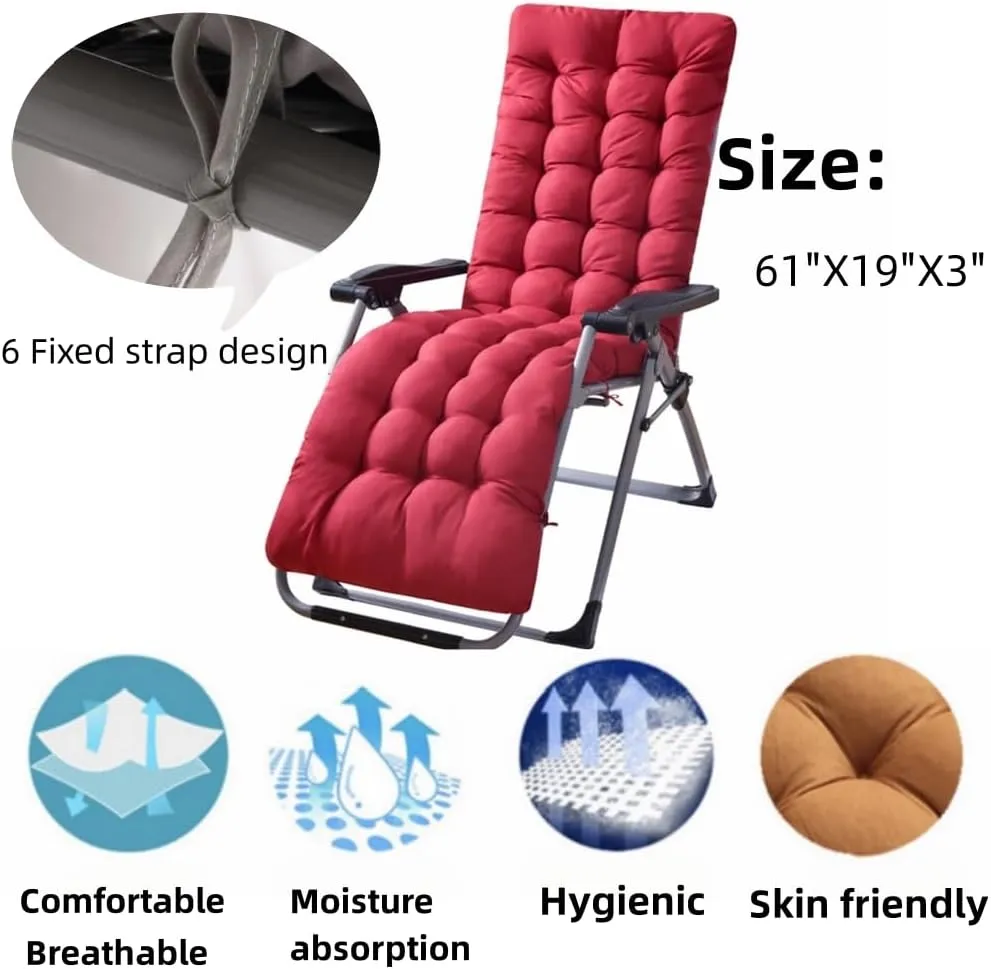 Patio Chaise Lounger Cushion， IndoorOutdoor Rocking Chair Sofa Cushion with 6 Ties， Thick Padded Swing Bench Cushion，61x18.9x3.1in (Coffee)
