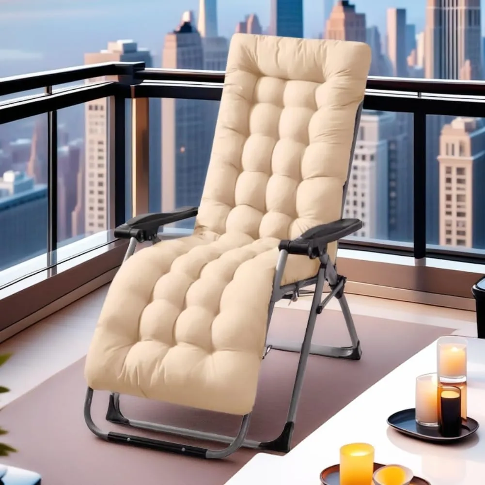Patio Chaise Lounger Cushion， IndoorOutdoor Rocking Chair Sofa Cushion with 6 Ties， Thick Padded Swing Bench Cushion，61x18.9x3.1in (Coffee)