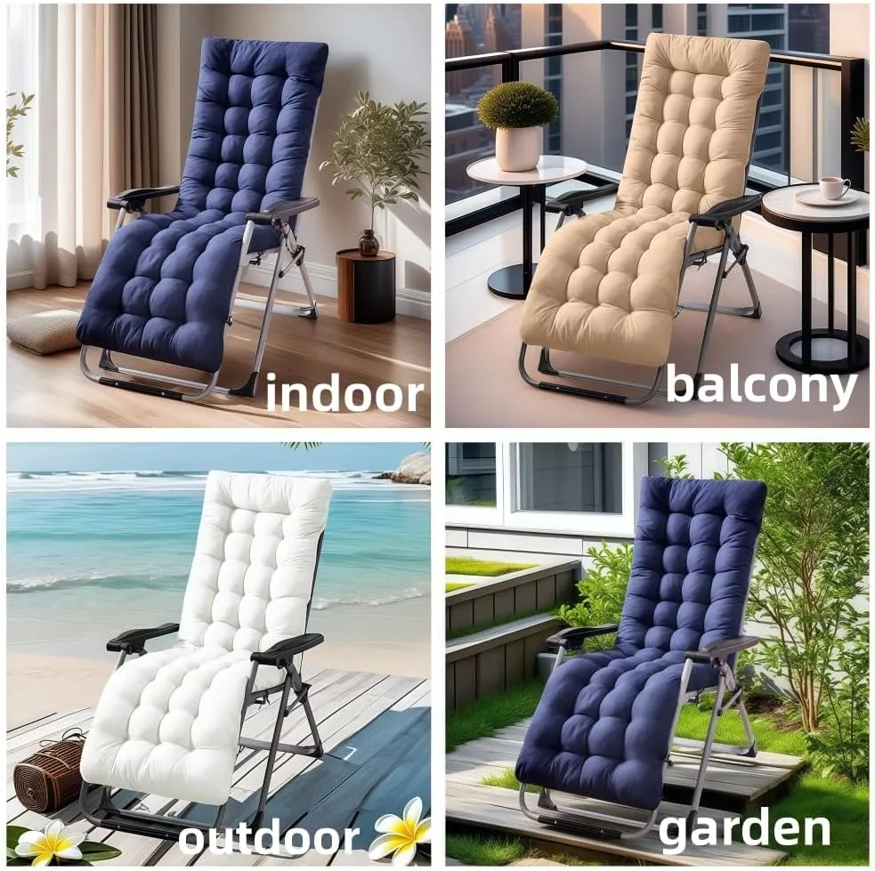 Patio Chaise Lounger Cushion， IndoorOutdoor Rocking Chair Sofa Cushion with 6 Ties， Thick Padded Swing Bench Cushion，61x18.9x3.1in (Coffee)