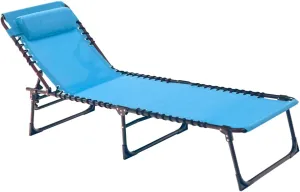 Patio Lounge Chair Folding Chaise Bed - Heavy-Duty 400lb Capacity Portable Adjustable Recliner w/Pillow for Pool, Camping, Sunbathing - Lay Flat Design (Light Blue)