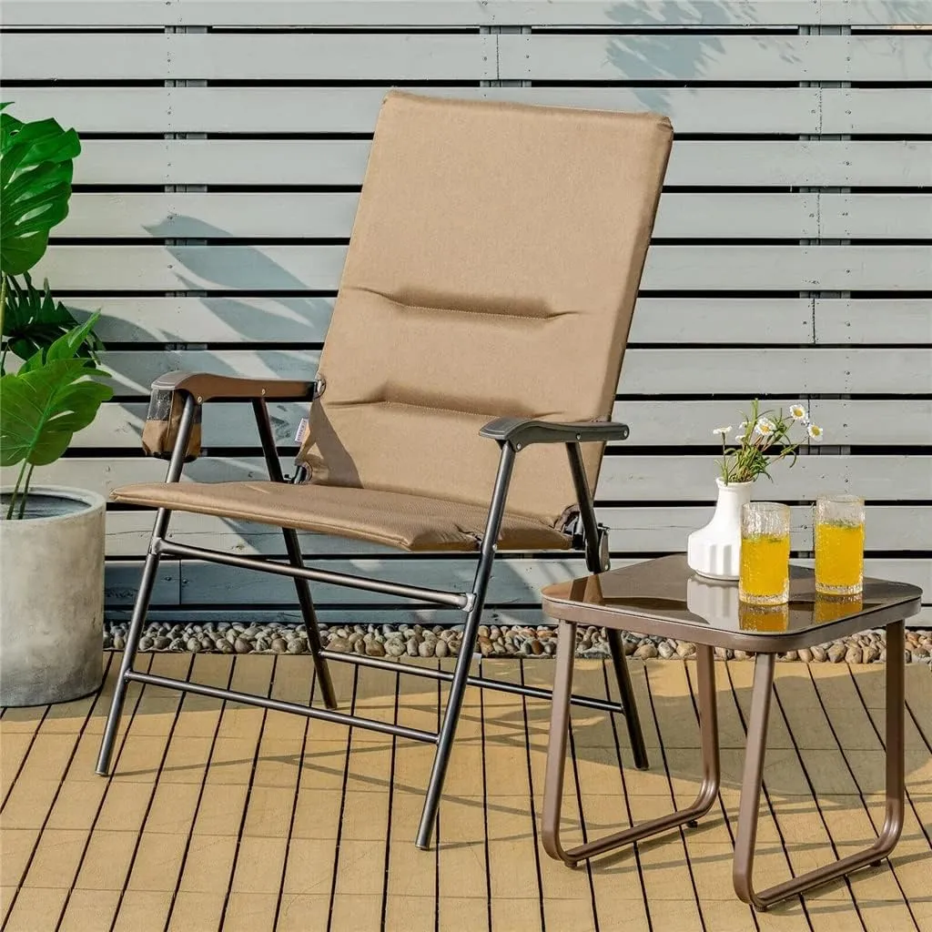 Patio upholstered Folding Portable Chair Camping Dining Outdoor Beach Chair Brown