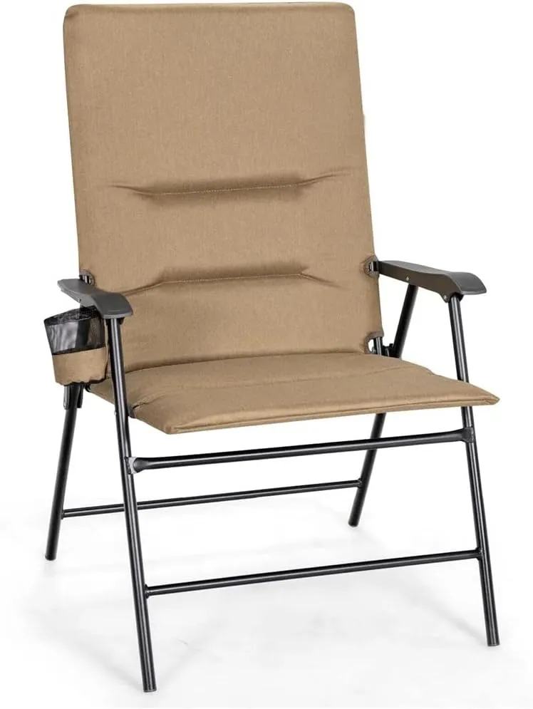 Patio upholstered Folding Portable Chair Camping Dining Outdoor Beach Chair Brown