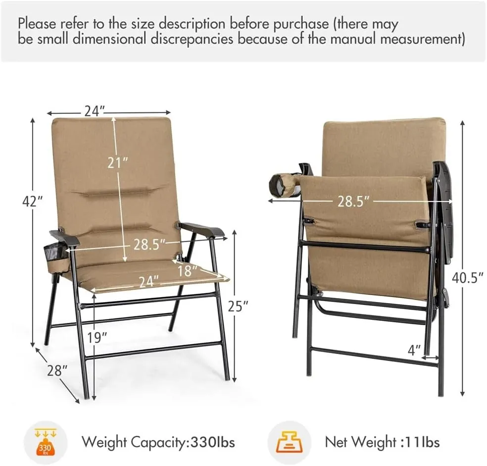 Patio upholstered Folding Portable Chair Camping Dining Outdoor Beach Chair Brown