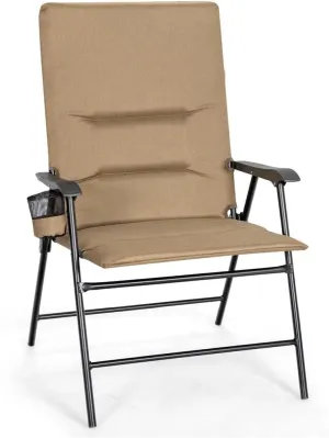 Patio upholstered Folding Portable Chair Camping Dining Outdoor Beach Chair Brown