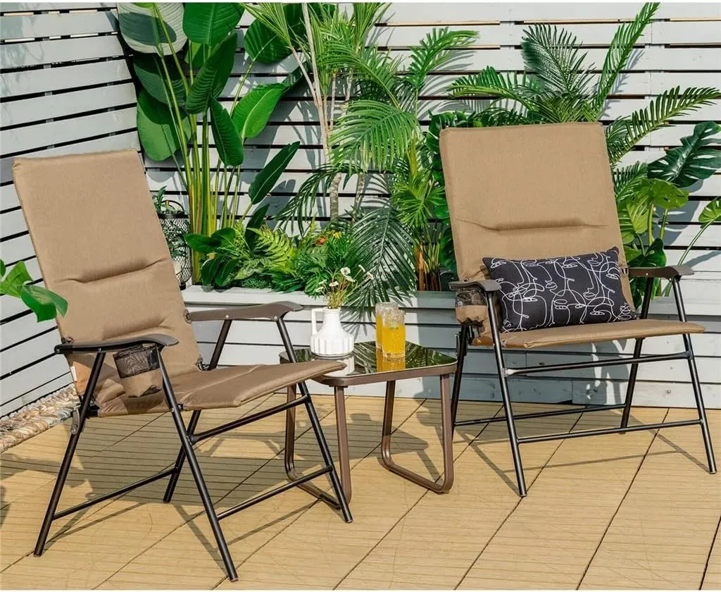 Patio upholstered Folding Portable Chair Camping Dining Outdoor Beach Chair Brown
