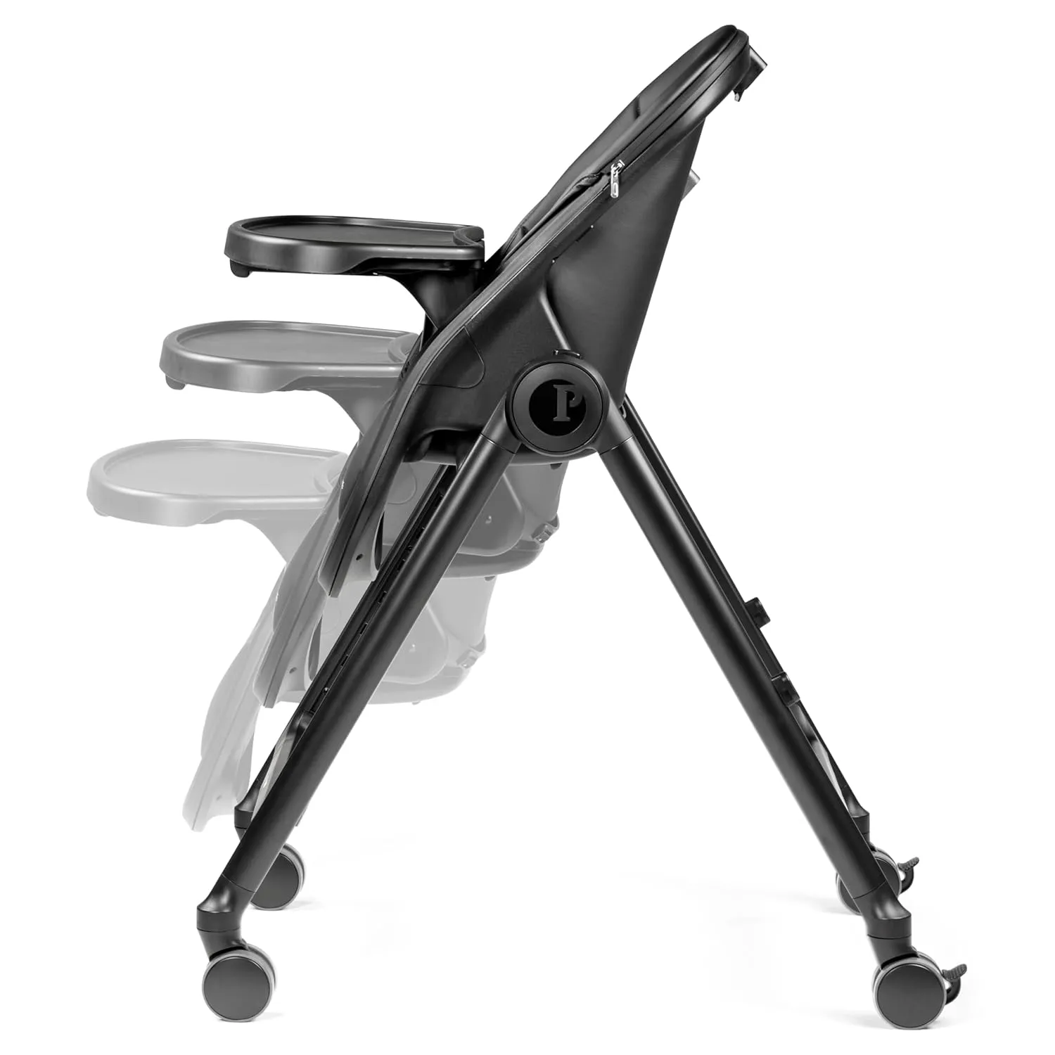 Peg Perego Living, Grow with Baby Folding High Chair & Recliner, Height Adjustable, Quick Clean & Easy Push Wheels for Babies & Toddlers, Made in Italy, True Black