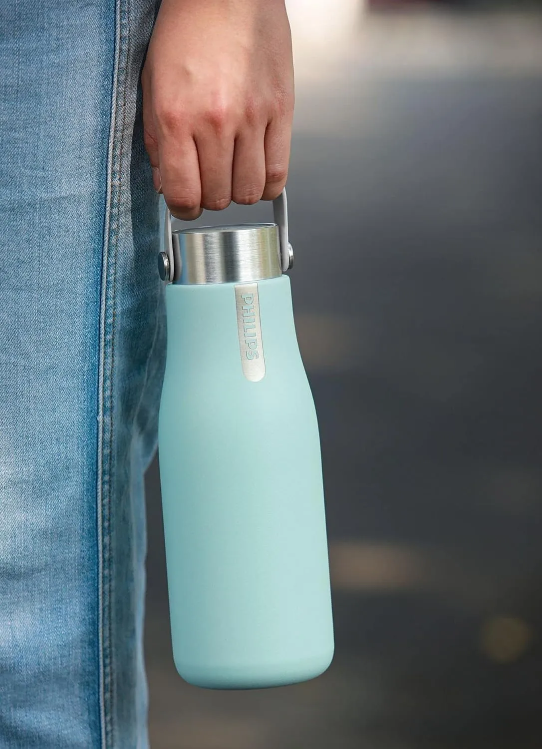 PHILIPS Water GoZero UV Self-Cleaning Smart Water Bottle Vacuum Stainless Steel Insulated Water Bottle with Handle Double-wall, Auto Cleaning, Keep Drink Hot or Cold, BPA Free, Blue, 20 oz