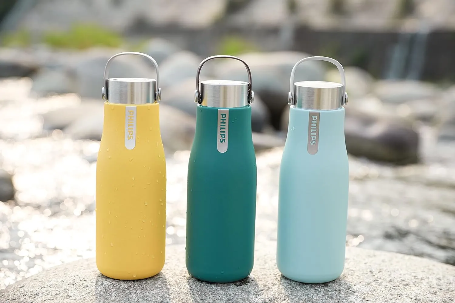 PHILIPS Water GoZero UV Self-Cleaning Smart Water Bottle Vacuum Stainless Steel Insulated Water Bottle with Handle Double-wall, Auto Cleaning, Keep Drink Hot or Cold, BPA Free, Blue, 20 oz