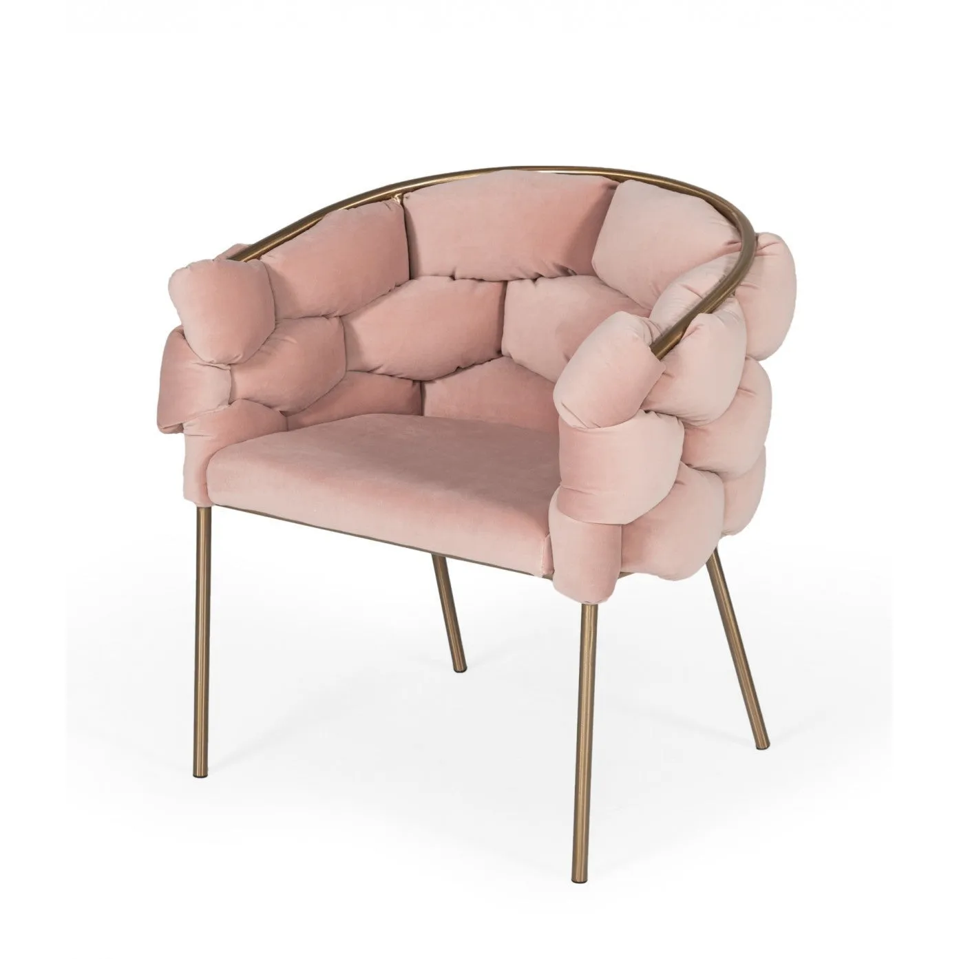 Pink Geo Velvet and Brushed Brass Velvet Dining Chair