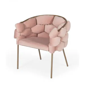 Pink Geo Velvet and Brushed Brass Velvet Dining Chair