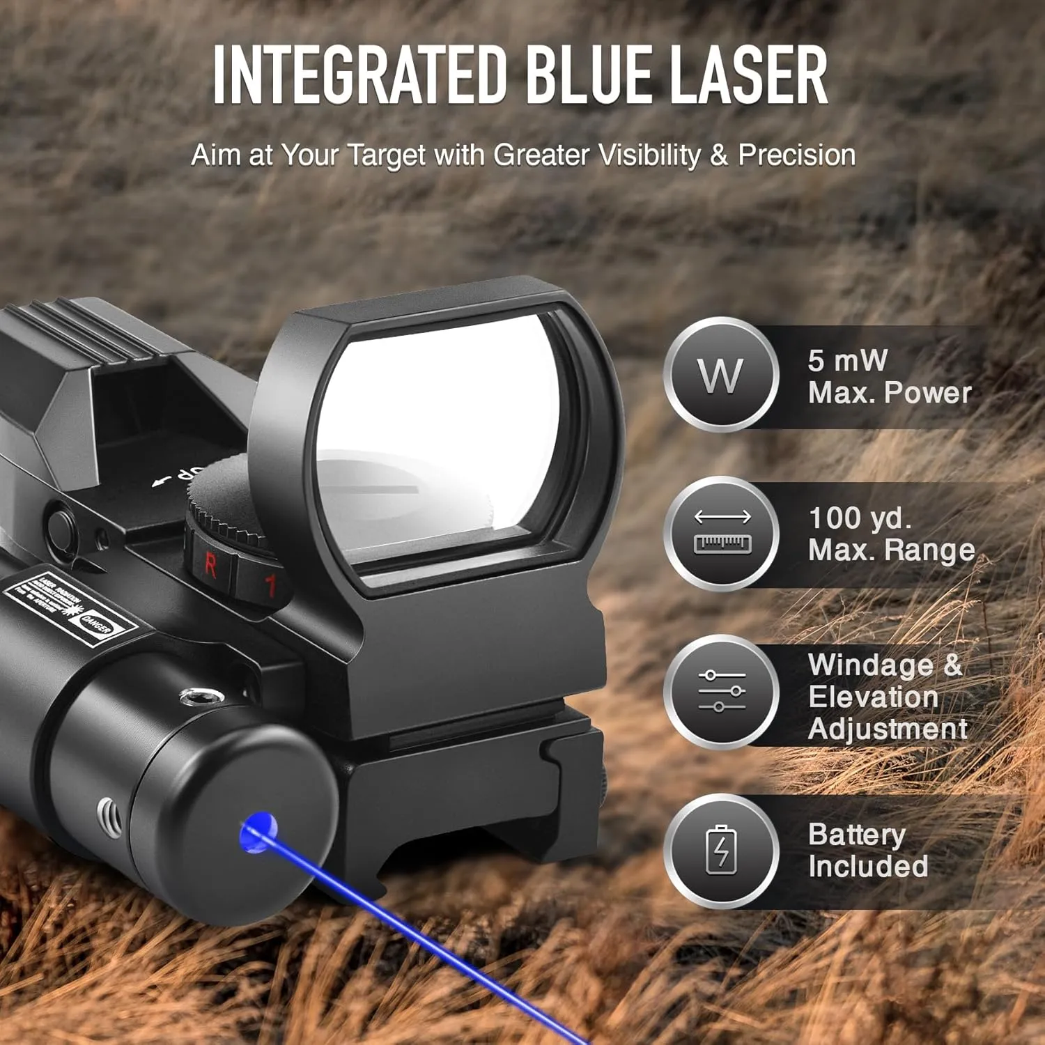 PINTY Reflex Sight with 4 Reticle Optics, Red Dot Sight with Laser, Red & Green Dot Sight Optics with 5 Brightness Levels for 20MM Picatinny Weaver Rails