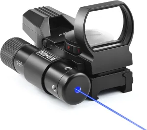 PINTY Reflex Sight with 4 Reticle Optics, Red Dot Sight with Laser, Red & Green Dot Sight Optics with 5 Brightness Levels for 20MM Picatinny Weaver Rails