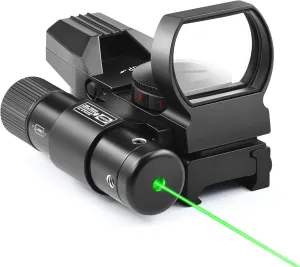 PINTY Reflex Sight with 4 Reticle Optics, Red Dot Sight with Laser, Red & Green Dot Sight Optics with 5 Brightness Levels for 20MM Picatinny Weaver Rails