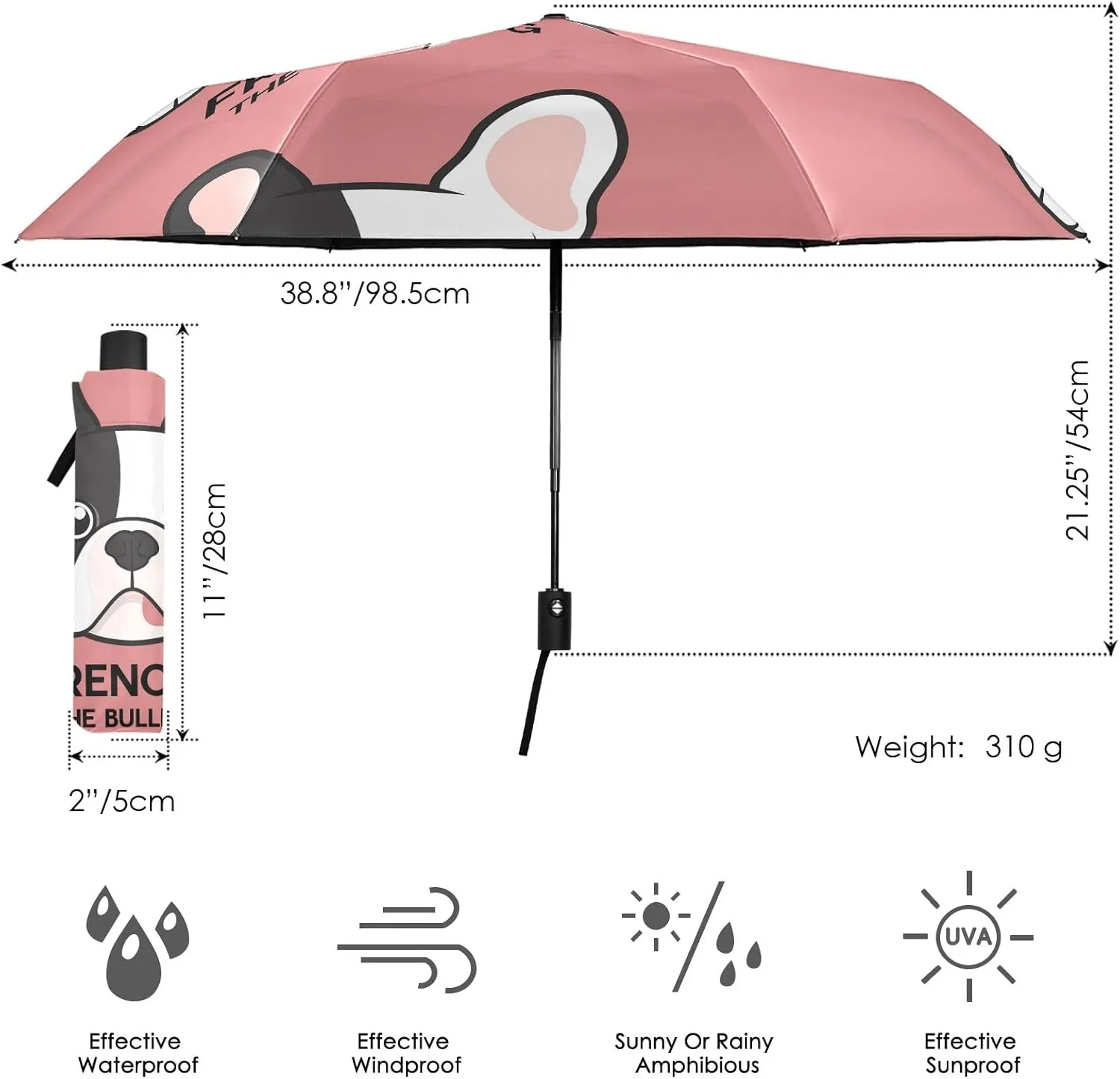 Poeticcity Automatic Folding Umbrella, Auto Open/Close Anti-UV 3 Folds Parasol, Compact Windproof Strong Umbrellas for Travel Sun & Rain