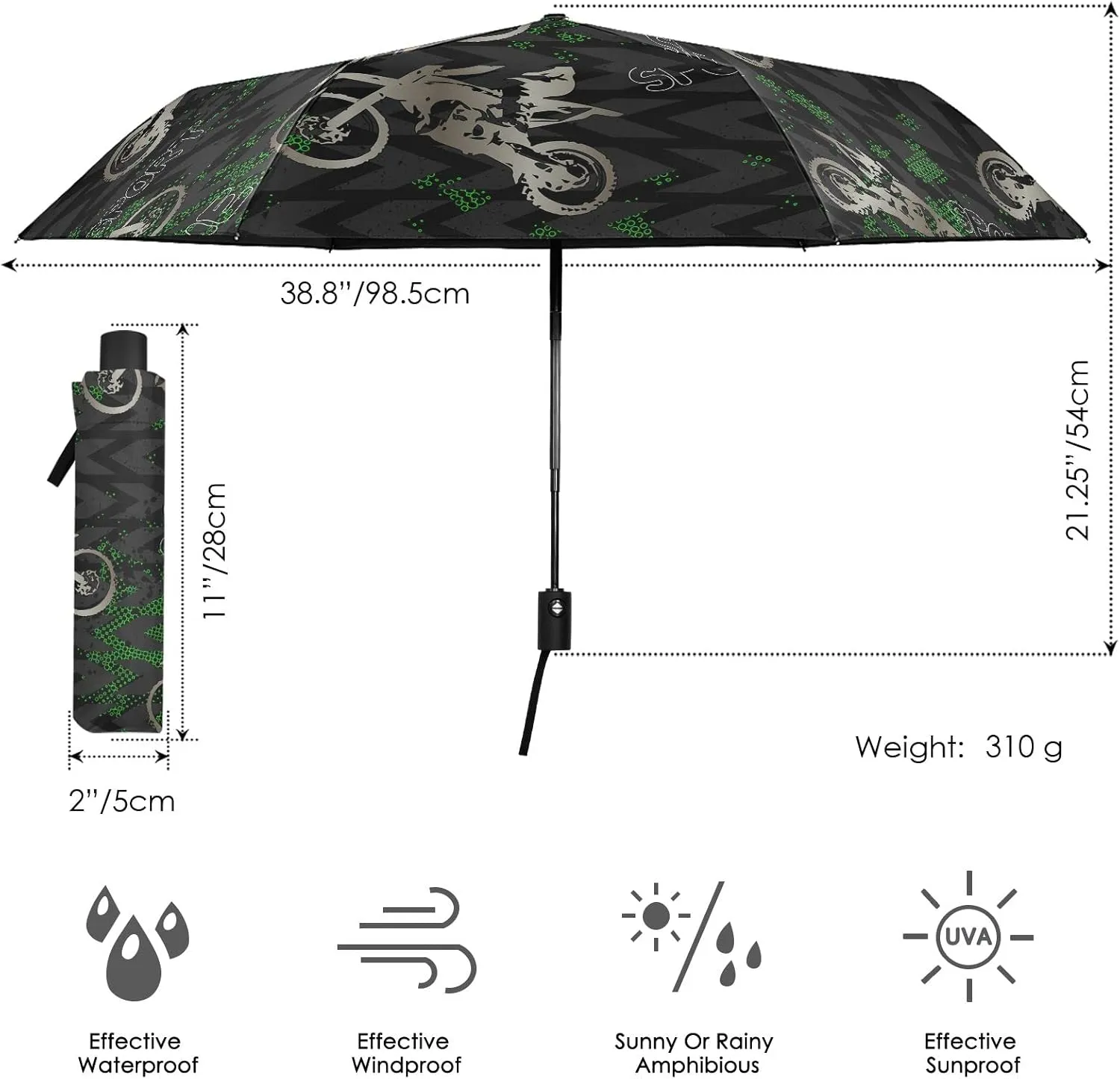 Poeticcity Automatic Folding Umbrella, Auto Open/Close Anti-UV 3 Folds Parasol, Compact Windproof Strong Umbrellas for Travel Sun & Rain
