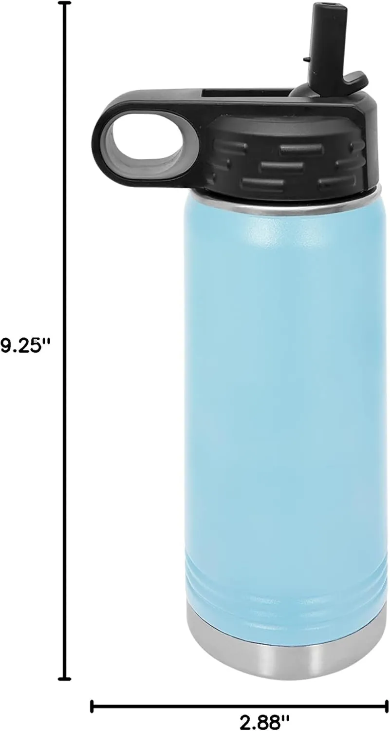 Polar Camel 20 oz Stainless Steel Water Bottle with Flip Top Lid and Straw (Light Blue)