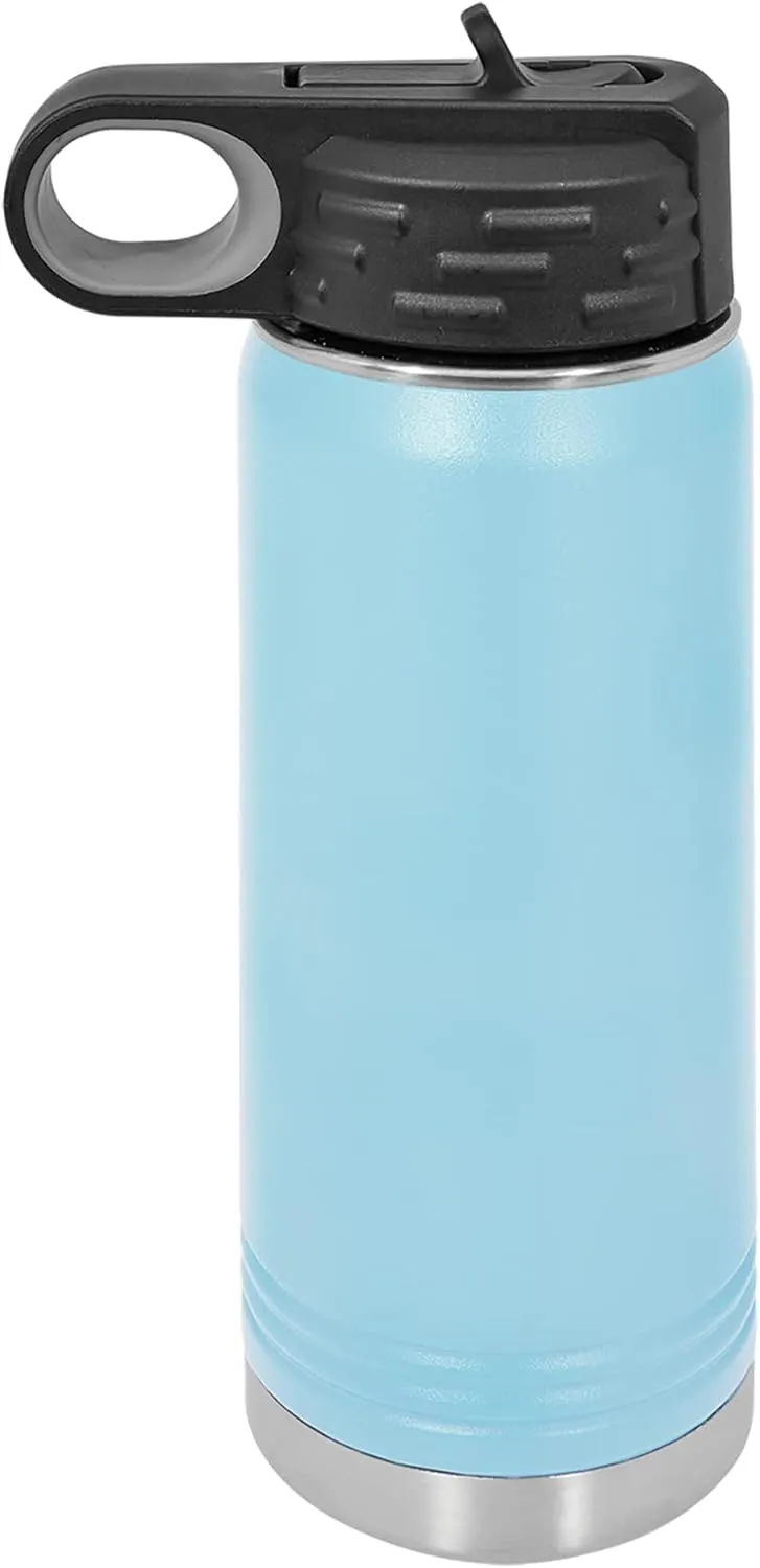 Polar Camel 20 oz Stainless Steel Water Bottle with Flip Top Lid and Straw (Light Blue)