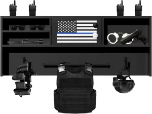 Police Gear Stand, Lockable Alloy Steel Wall Mounted, Tactical Gear Wall Mount with Bonus Flag, Duty Equipment Storage for Fire Station, Police Office, Bar & Club Duty Gear Rack Police