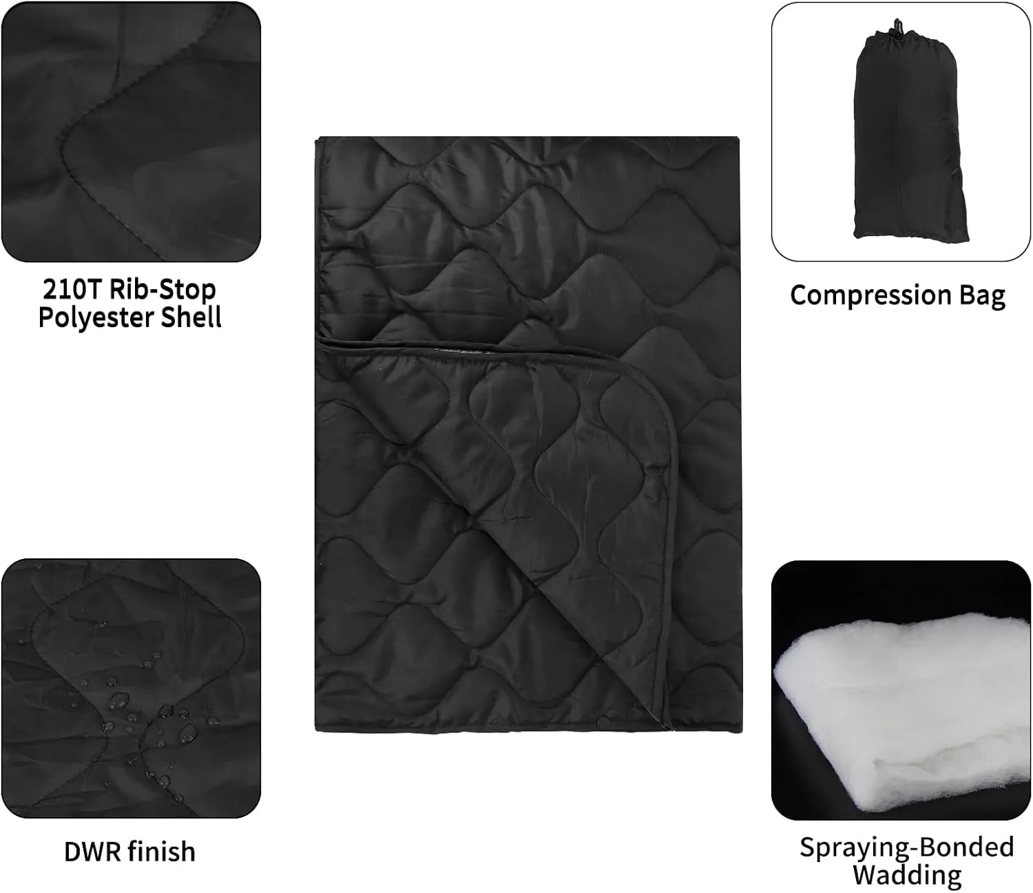Poncho Liner Military Insulation Outdoor Camping Blanket for Travel, Beach, Grass, Picnic, Car Emergency, Outdoor, Survival