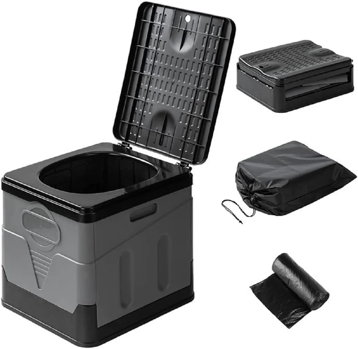 Portable Camping Toilets Porta Potty (Gray)-Collapsible Outdoor Emergency Toilet with Cover,Suitable for Camping,Hiking,Traffic Jams,Outdoor Excretion.