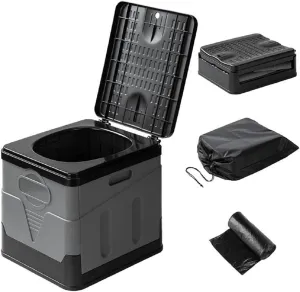 Portable Camping Toilets Porta Potty (Gray)-Collapsible Outdoor Emergency Toilet with Cover,Suitable for Camping,Hiking,Traffic Jams,Outdoor Excretion.