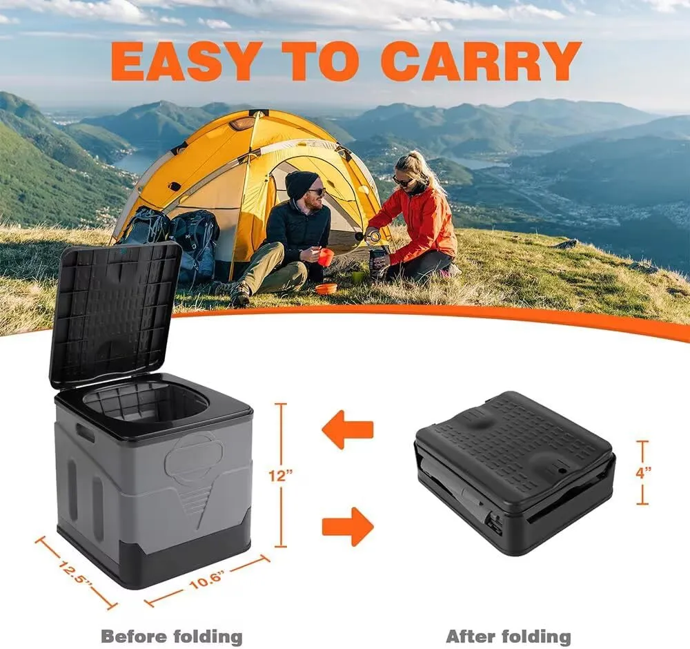 Portable Camping Toilets Porta Potty (Gray)-Collapsible Outdoor Emergency Toilet with Cover,Suitable for Camping,Hiking,Traffic Jams,Outdoor Excretion.