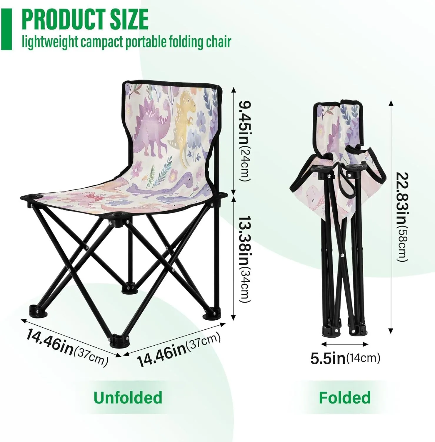 Portable Folding Camping Chair with Carrying Bag Cute Dinosaur Lightweight Folding Chair Perfect for Camping, Tailgates, Beach, and Sports