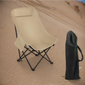 Portable High Back Folding Chair, Oxford Cloth, Multiple Colors, with Storage Bag, for Garden Beach Camping (Beige)