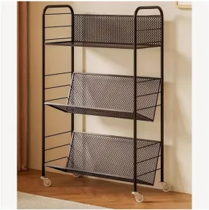 Portable Shopping Cart Living Room Iron Art Thickened Mobile Bookshelf with Wheeled Small Cart Grocery Trolley