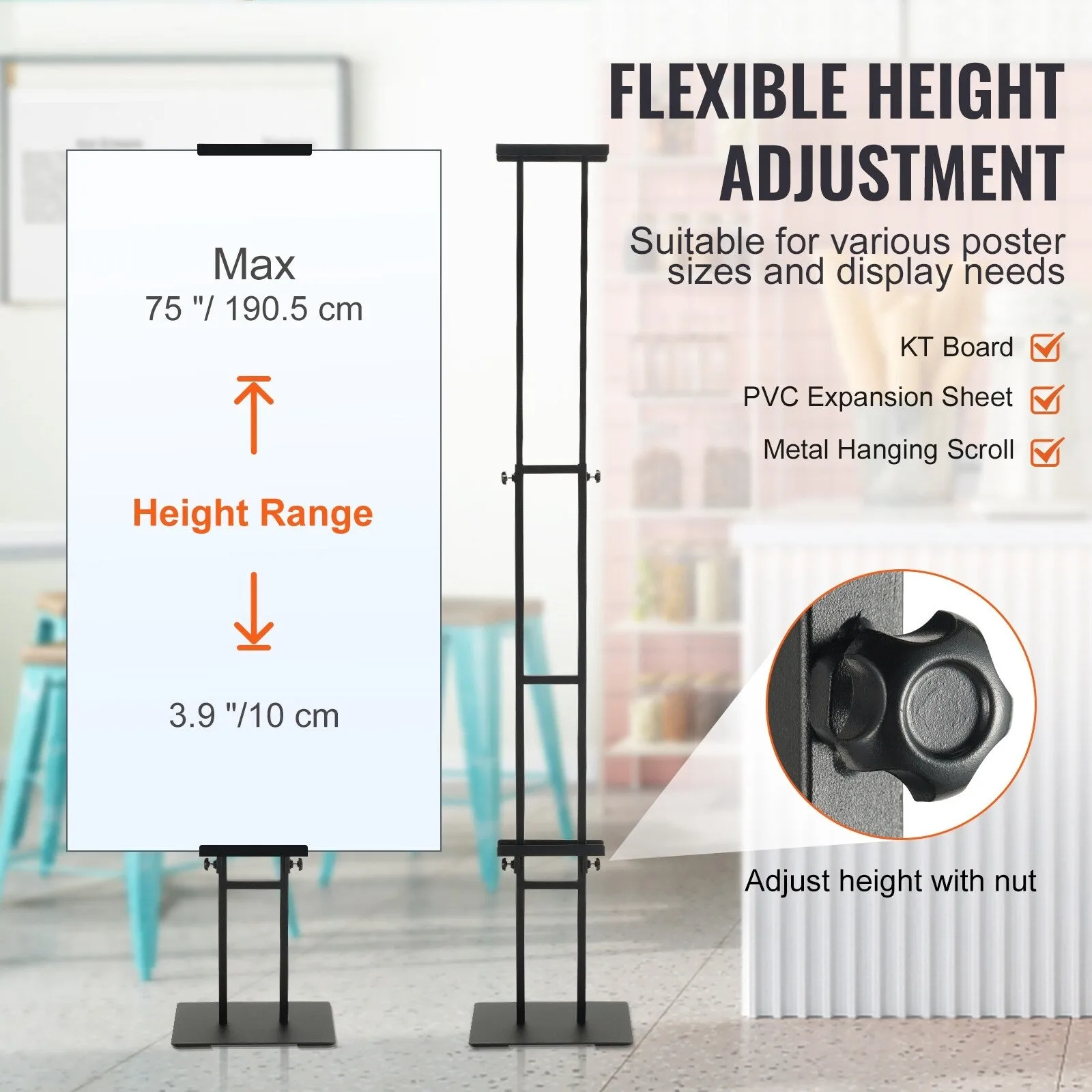 Poster Stand with Shock-absorbing Base for Display, for Board and Foam - 3.9" to 75"